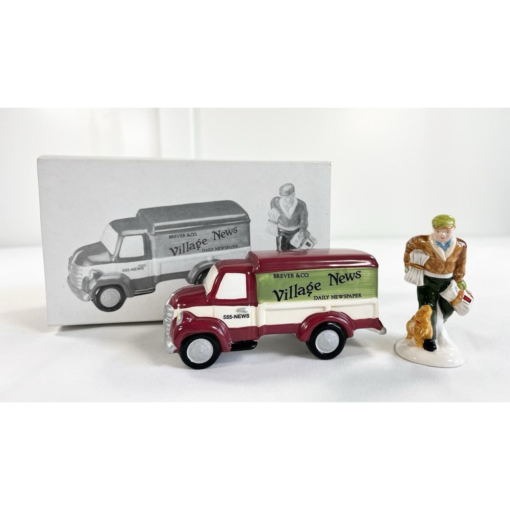 Dept 56 Village News Delivery Snow Village 54593‎ Truck Paperboy Retired Vintage